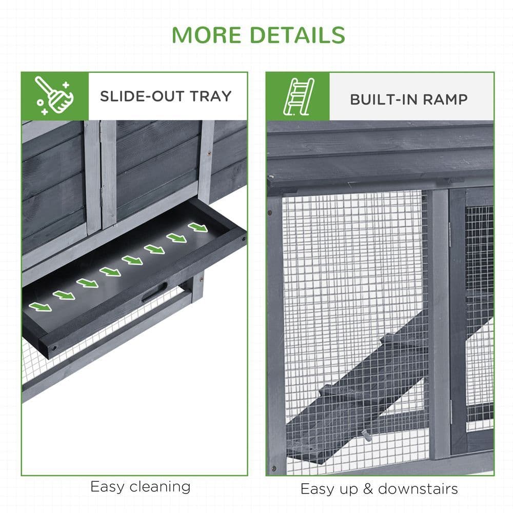 image-Small Chicken Coop Hen Cage Nesting Box w/ Outdoor Run Grey 150.5 x 54 x 87 cm