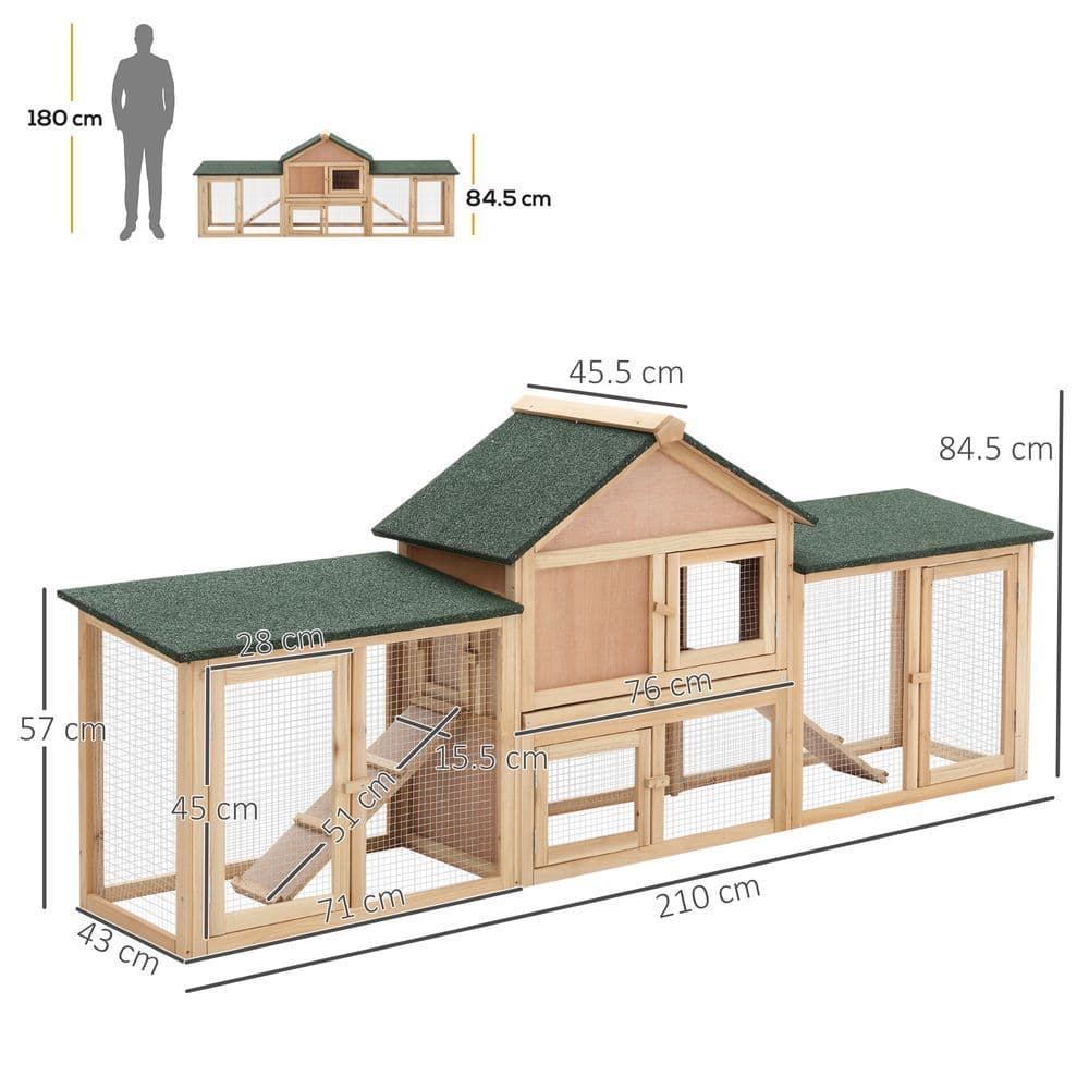 image-Wooden Rabbit Hutch Bunny Cage Guinea Pig House w/ Slide-out Tray Outdoor Run
