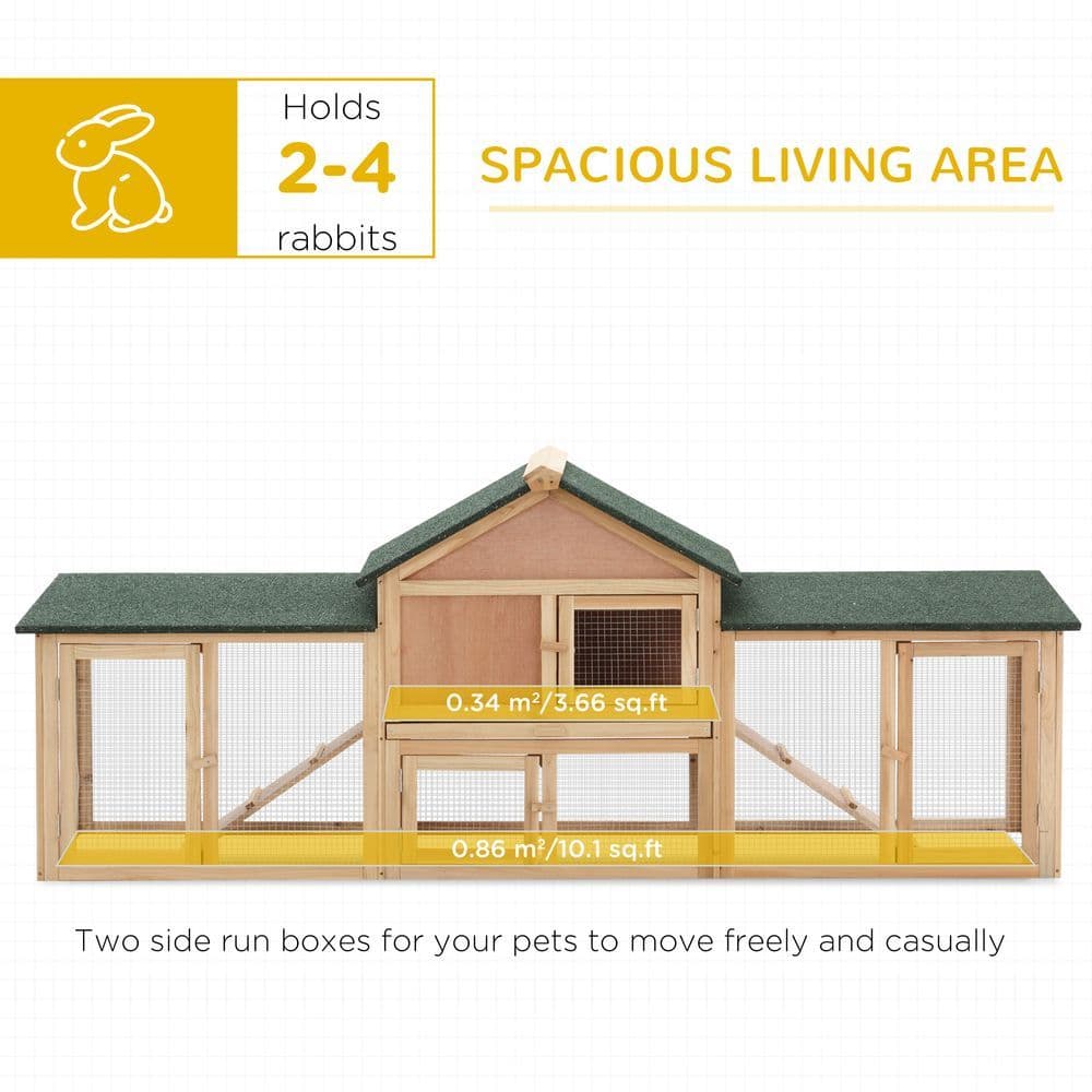 image-Wooden Rabbit Hutch Bunny Cage Guinea Pig House w/ Slide-out Tray Outdoor Run