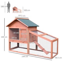 image-2 Tier Wood Rabbit Hutch Water Resistant Asphalt Roof Ramp 144 x 64.5 x 100 cm