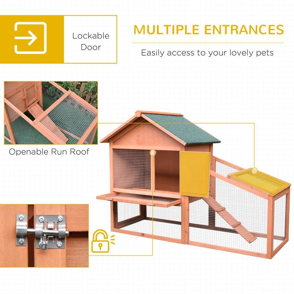image-2 Tier Wood Rabbit Hutch Water Resistant Asphalt Roof Ramp 144 x 64.5 x 100 cm