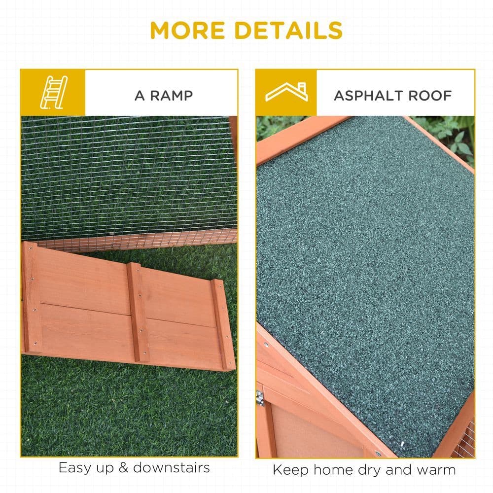 image-2 Tier Wood Rabbit Hutch Water Resistant Asphalt Roof Ramp 144 x 64.5 x 100 cm