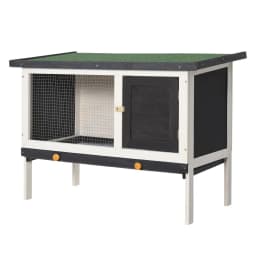 image-Wooden Rabbit Hutch Small Pet Habitat w/ Dropping Tray Openable Asphalt Roof