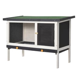image-Wooden Rabbit Hutch Small Pet Habitat w/ Dropping Tray Openable Asphalt Roof