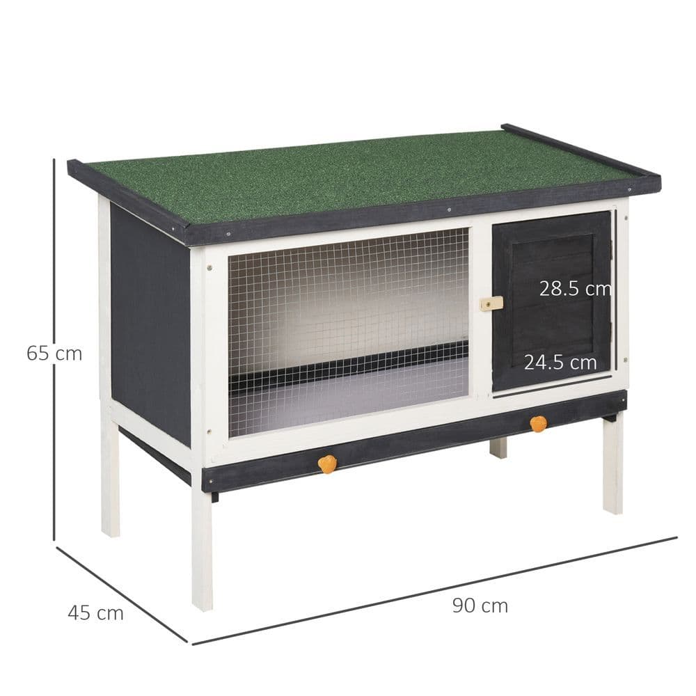 image-Wooden Rabbit Hutch Small Pet Habitat w/ Dropping Tray Openable Asphalt Roof
