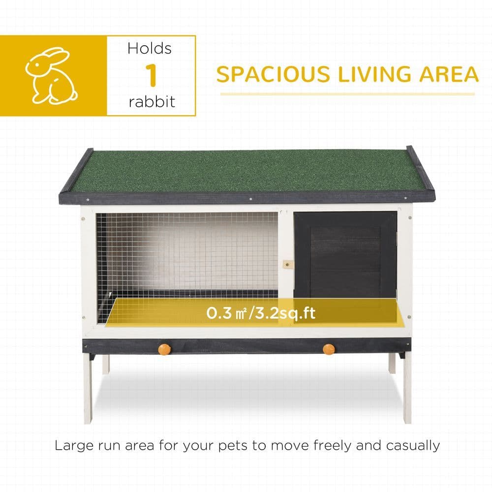 image-Wooden Rabbit Hutch Small Pet Habitat w/ Dropping Tray Openable Asphalt Roof