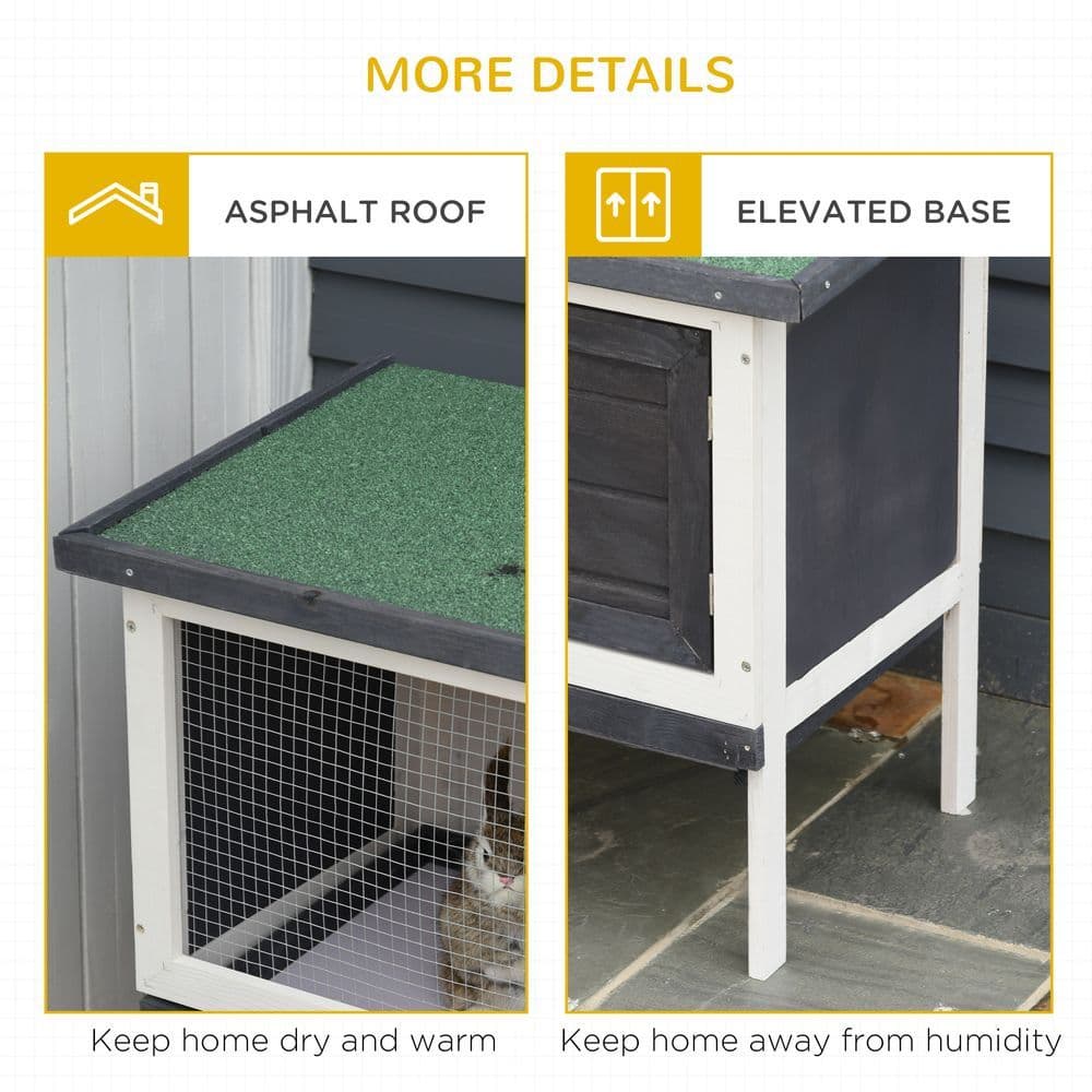 image-Wooden Rabbit Hutch Small Pet Habitat w/ Dropping Tray Openable Asphalt Roof