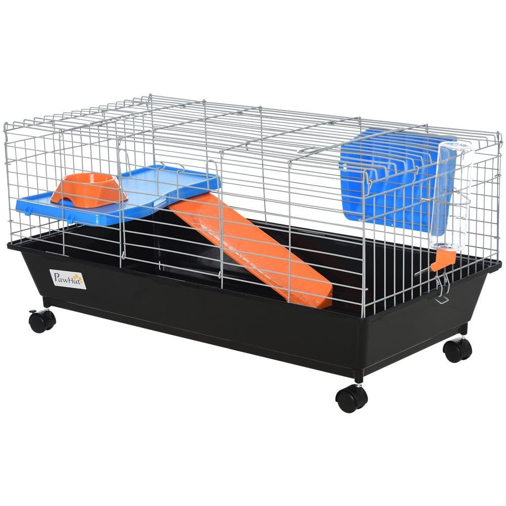 image-89cm Small Animal Home Cage for Rabbit Ferret Chinchilla w/ Wheels Black