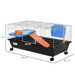 image-89cm Small Animal Home Cage for Rabbit Ferret Chinchilla w/ Wheels Black