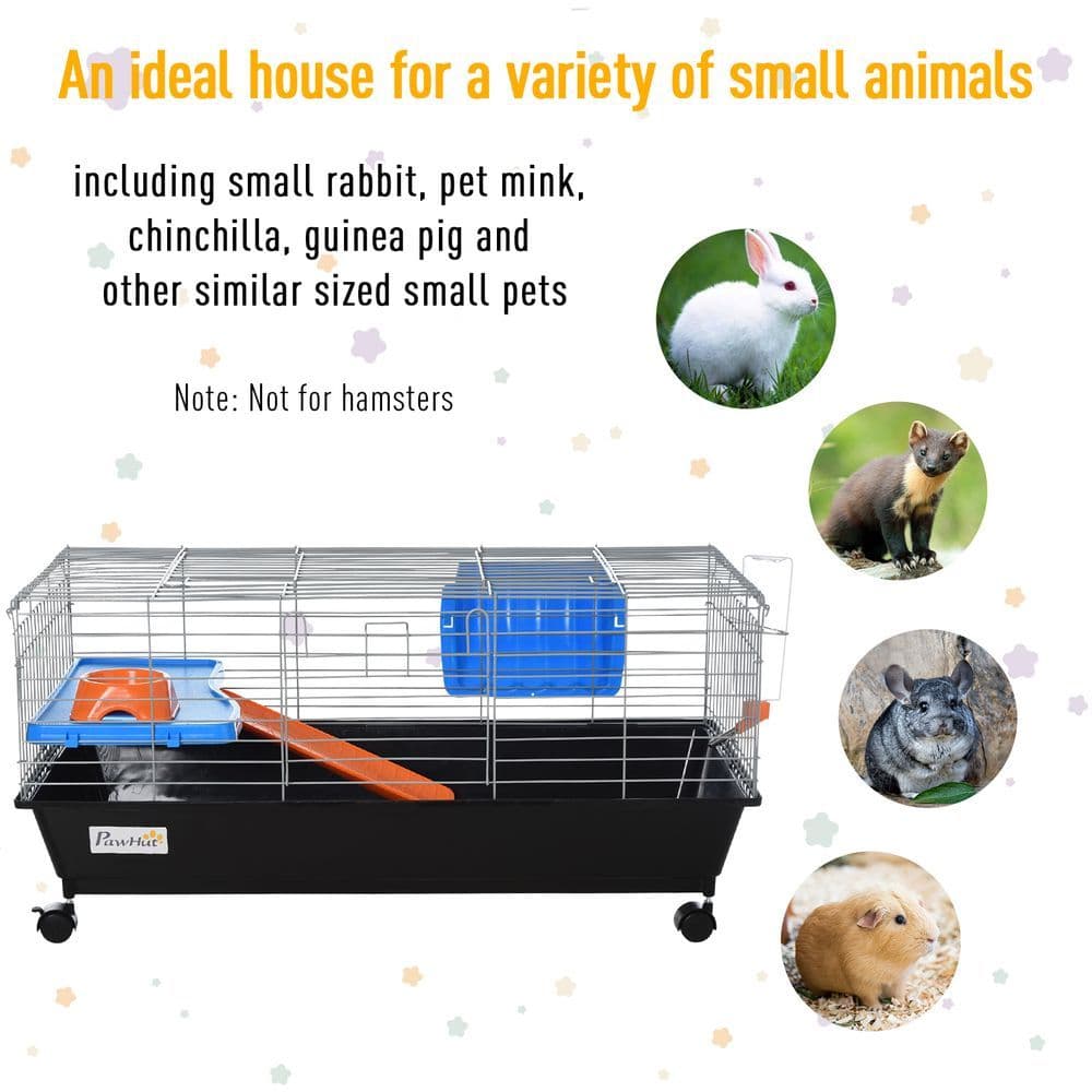 image-89cm Small Animal Home Cage for Rabbit Ferret Chinchilla w/ Wheels Black