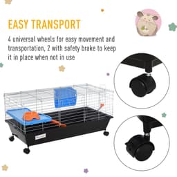 image-89cm Small Animal Home Cage for Rabbit Ferret Chinchilla w/ Wheels Black