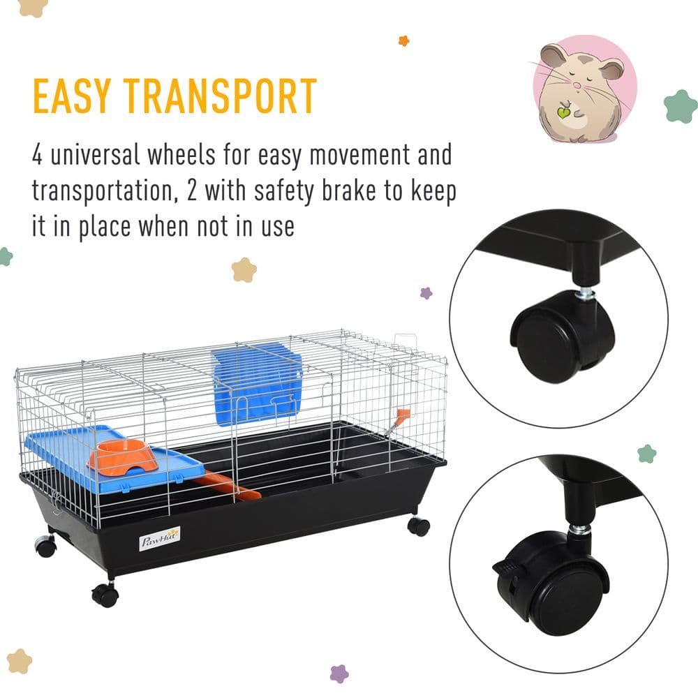 image-89cm Small Animal Home Cage for Rabbit Ferret Chinchilla w/ Wheels Black