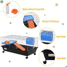 image-89cm Small Animal Home Cage for Rabbit Ferret Chinchilla w/ Wheels Black