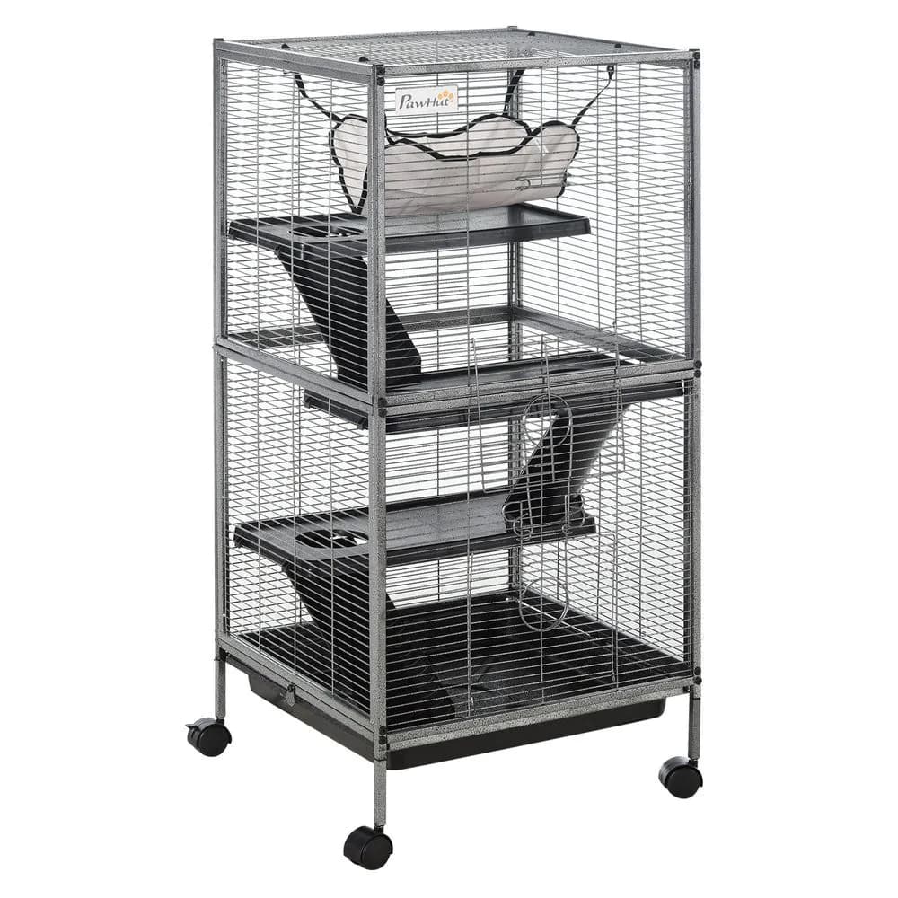 image-Rolling Small Animal Cage for Chinchillas Ferrets Kittens w/ Platform Ramp Tray