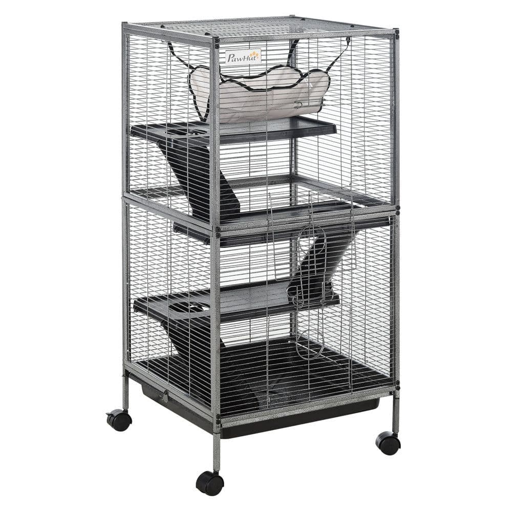 image-Rolling Small Animal Cage for Chinchillas Ferrets Kittens w/ Platform Ramp Tray