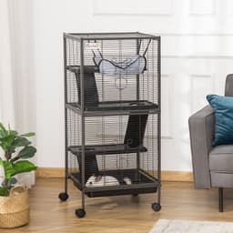 image-Rolling Small Animal Cage for Chinchillas Ferrets Kittens w/ Platform Ramp Tray