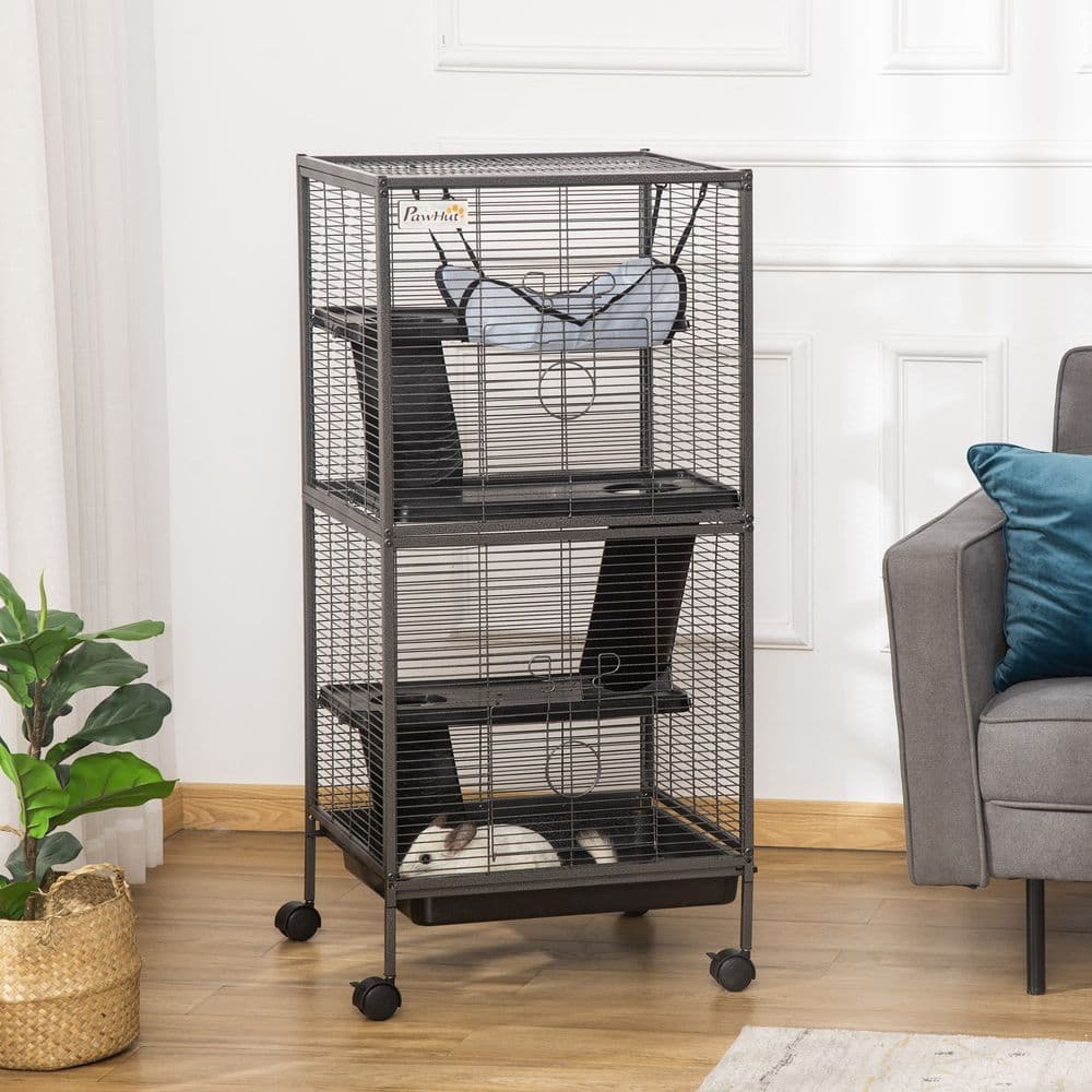 image-Rolling Small Animal Cage for Chinchillas Ferrets Kittens w/ Platform Ramp Tray
