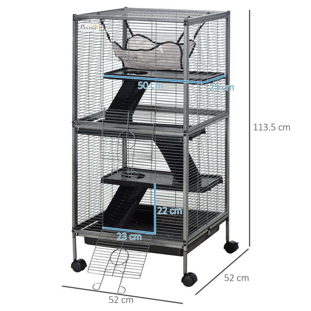 image-Rolling Small Animal Cage for Chinchillas Ferrets Kittens w/ Platform Ramp Tray
