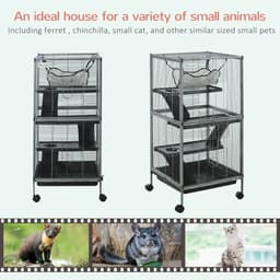 image-Rolling Small Animal Cage for Chinchillas Ferrets Kittens w/ Platform Ramp Tray