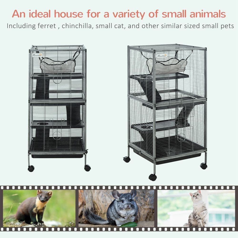 image-Rolling Small Animal Cage for Chinchillas Ferrets Kittens w/ Platform Ramp Tray