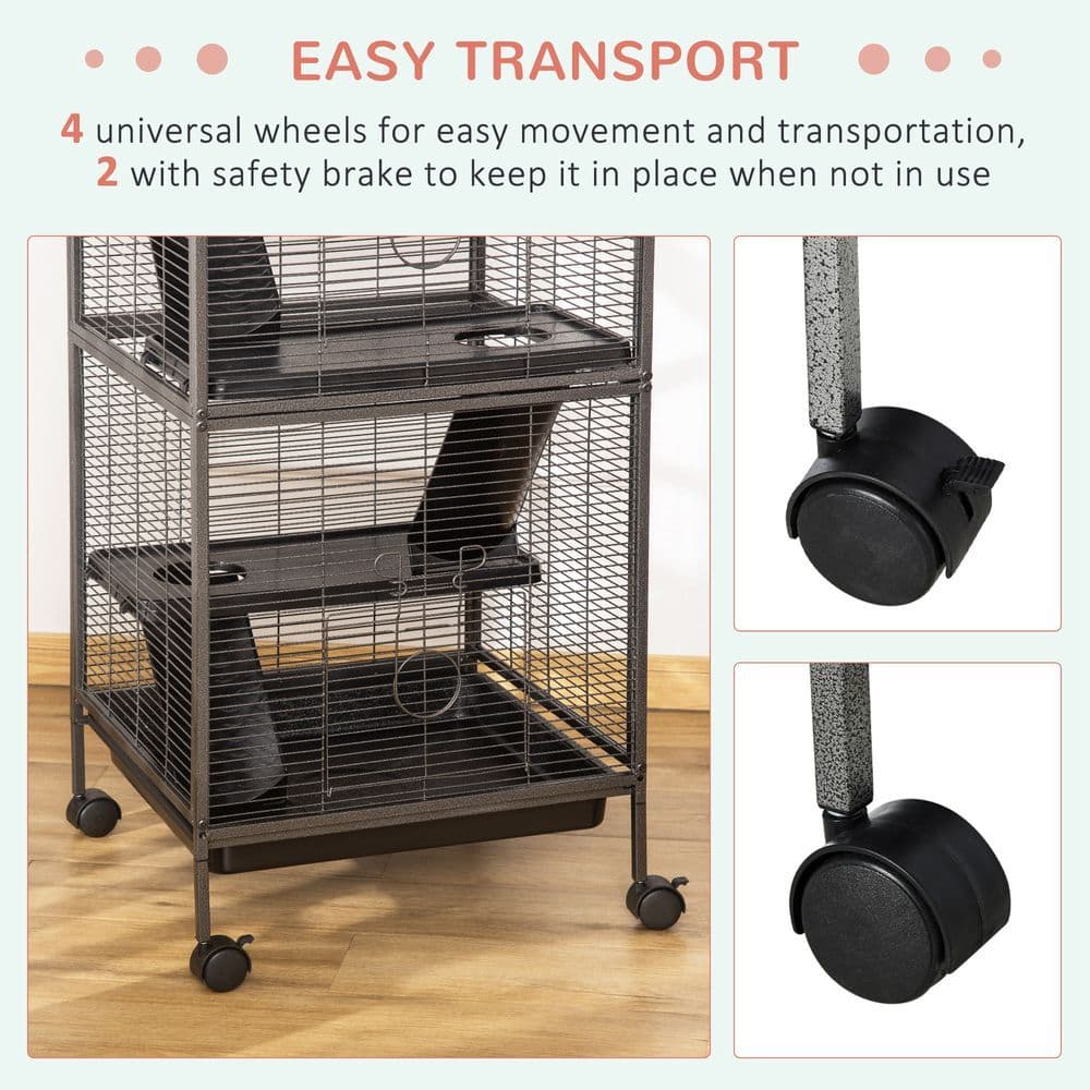 image-Rolling Small Animal Cage for Chinchillas Ferrets Kittens w/ Platform Ramp Tray