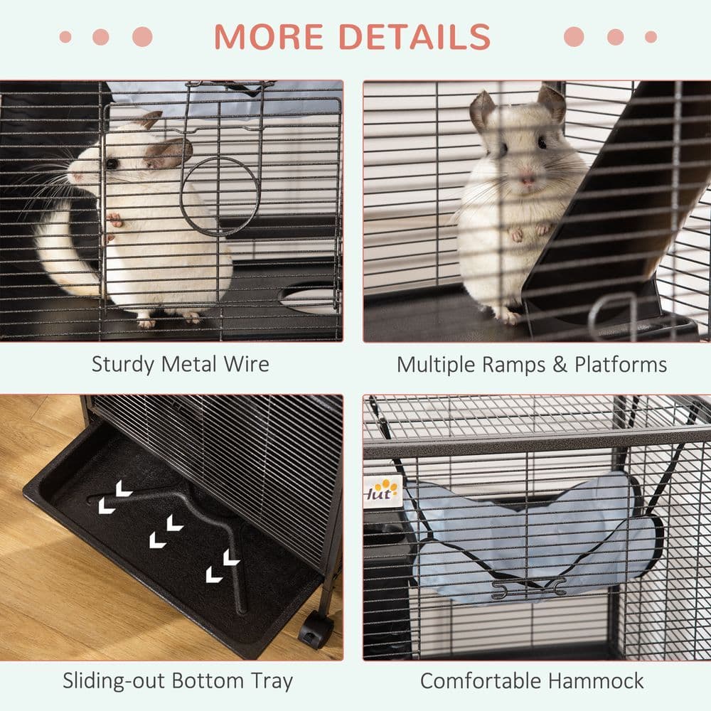 image-Rolling Small Animal Cage for Chinchillas Ferrets Kittens w/ Platform Ramp Tray