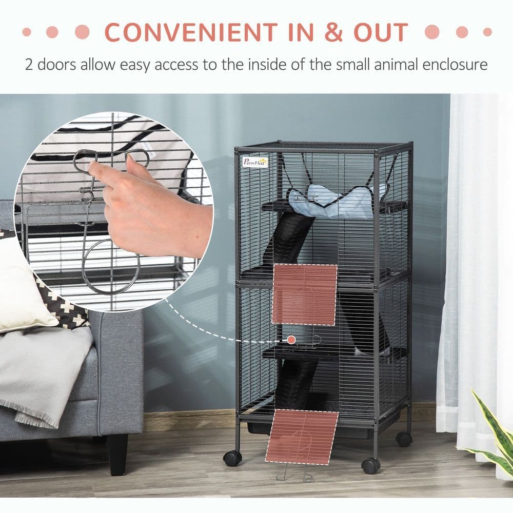 image-Rolling Small Animal Cage for Chinchillas Ferrets Kittens w/ Platform Ramp Tray