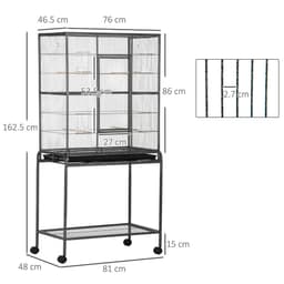 image-Rolling Bird Cage w/ Detachable Stand, Storage Shelf, Wood Perch, Food Container