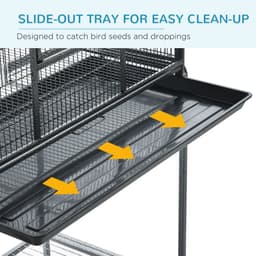 image-Rolling Bird Cage w/ Detachable Stand, Storage Shelf, Wood Perch, Food Container