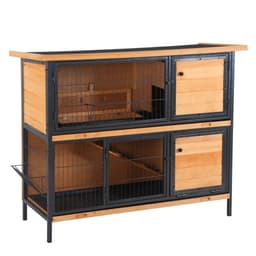 image-Wooden Metal Rabbit Hutch Pet House Bunny w/ Slide-Out Tray Outdoor Light Yellow