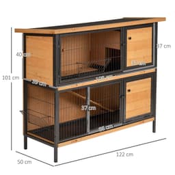 image-Wooden Metal Rabbit Hutch Pet House Bunny w/ Slide-Out Tray Outdoor Light Yellow