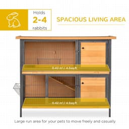 image-Wooden Metal Rabbit Hutch Pet House Bunny w/ Slide-Out Tray Outdoor Light Yellow
