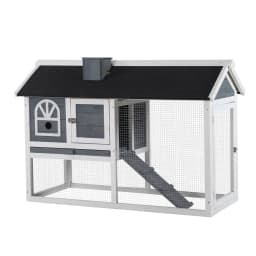 image-Rabbit Hutch Wood Bunny Cage for Outdoor Indoor w/ Pull Out Tray Run Box Ramp