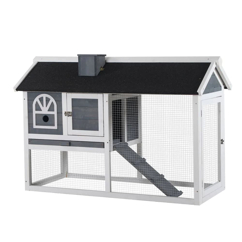 image-Rabbit Hutch Wood Bunny Cage for Outdoor Indoor w/ Pull Out Tray Run Box Ramp