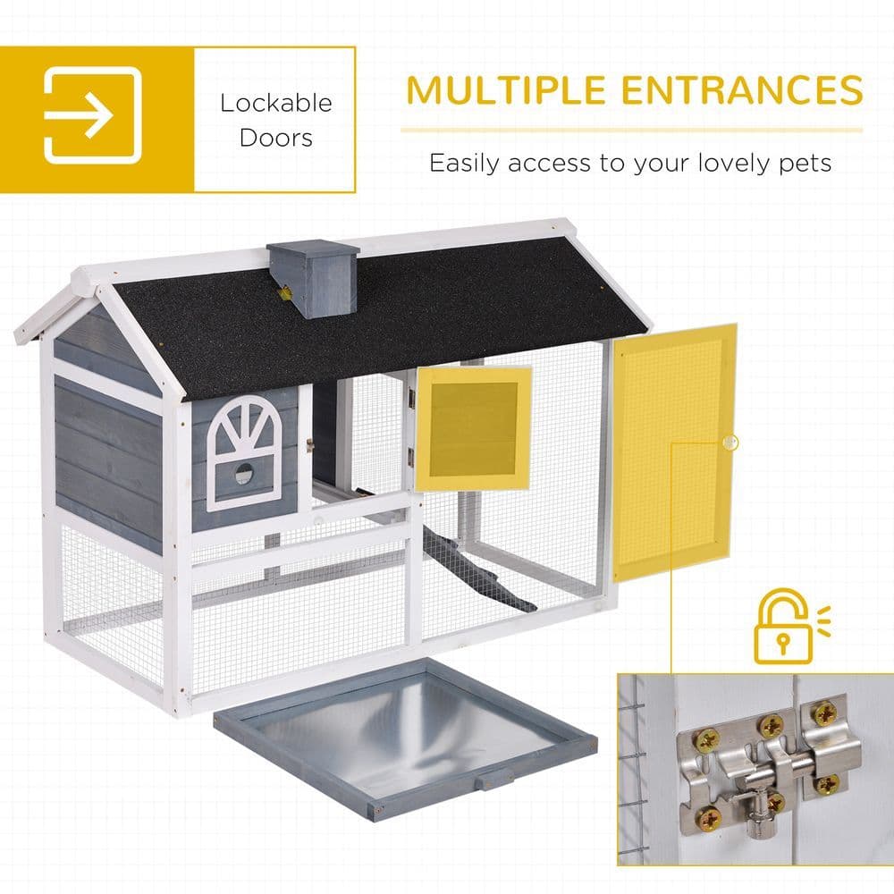 image-Rabbit Hutch Wood Bunny Cage for Outdoor Indoor w/ Pull Out Tray Run Box Ramp