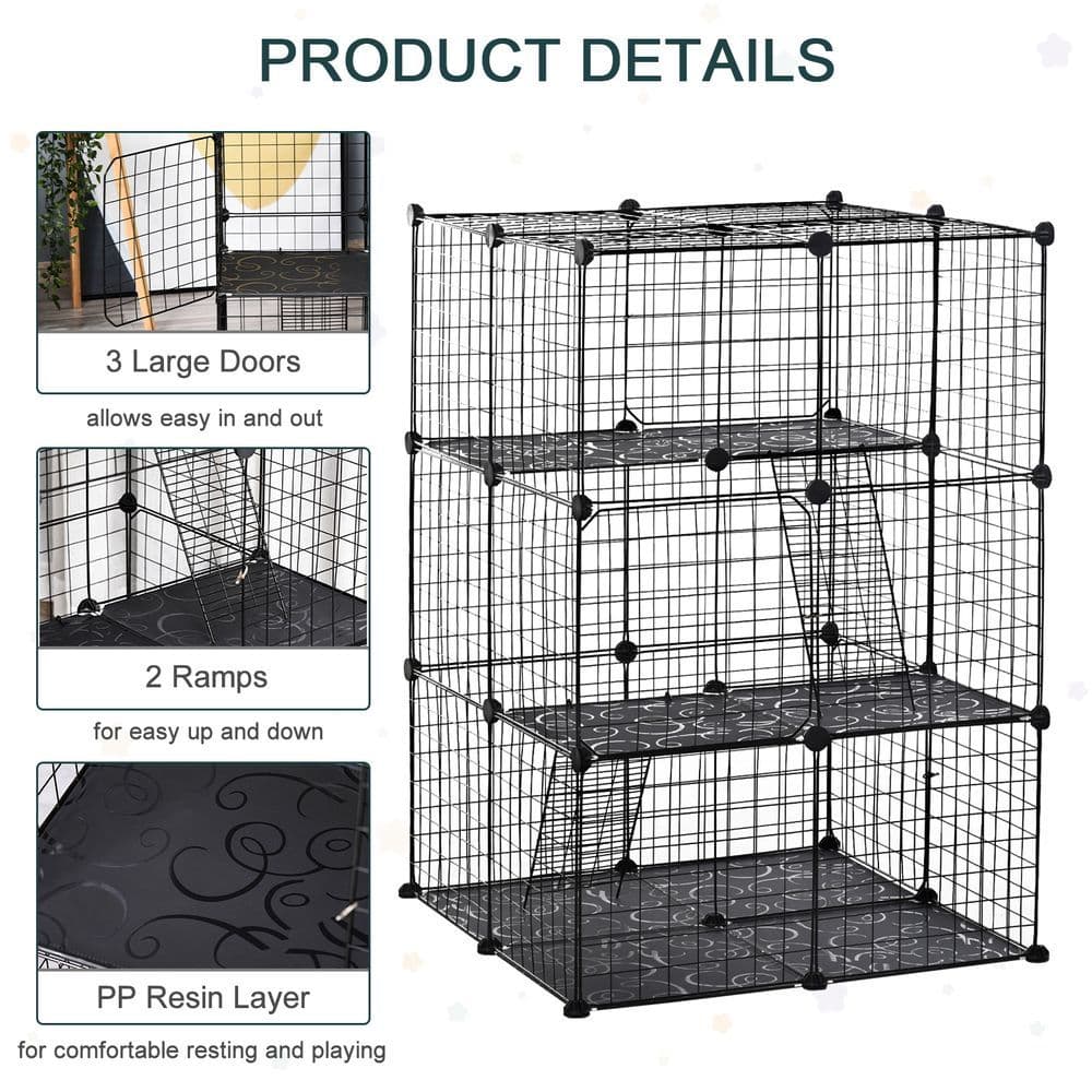 image-Pet Playpen DIY Small Animal Cage w/ Doors Ramps for Kitten Bunny Chinchilla
