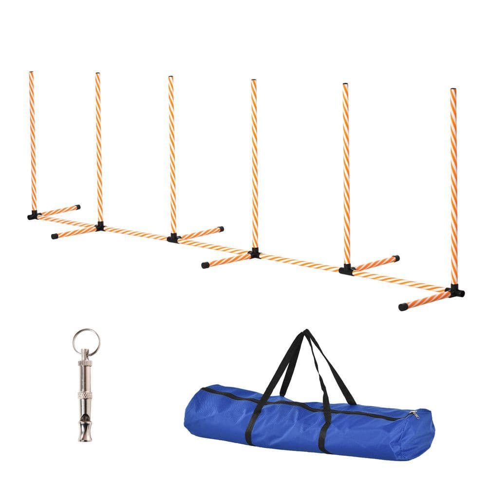 image-Dog Agility Weave Poles Training Obstacle Course Set Slalom Equipment w/ Whistle