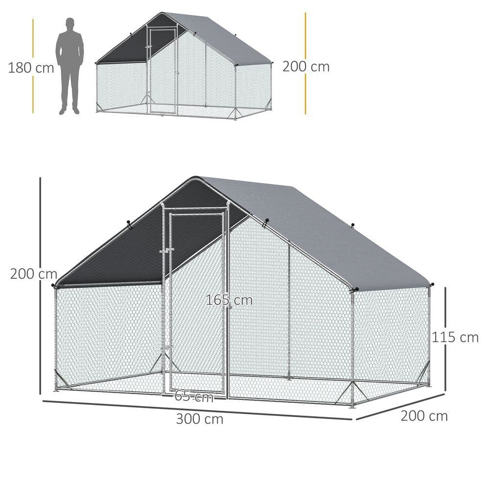 image-Walk In Chicken Run Galvanized Chicken Coop Hen House w/ Water-Resist Cover