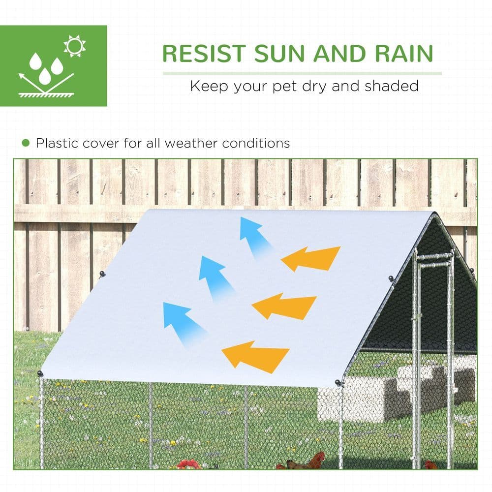 image-Walk In Chicken Run Galvanized Chicken Coop Hen House w/ Water-Resist Cover