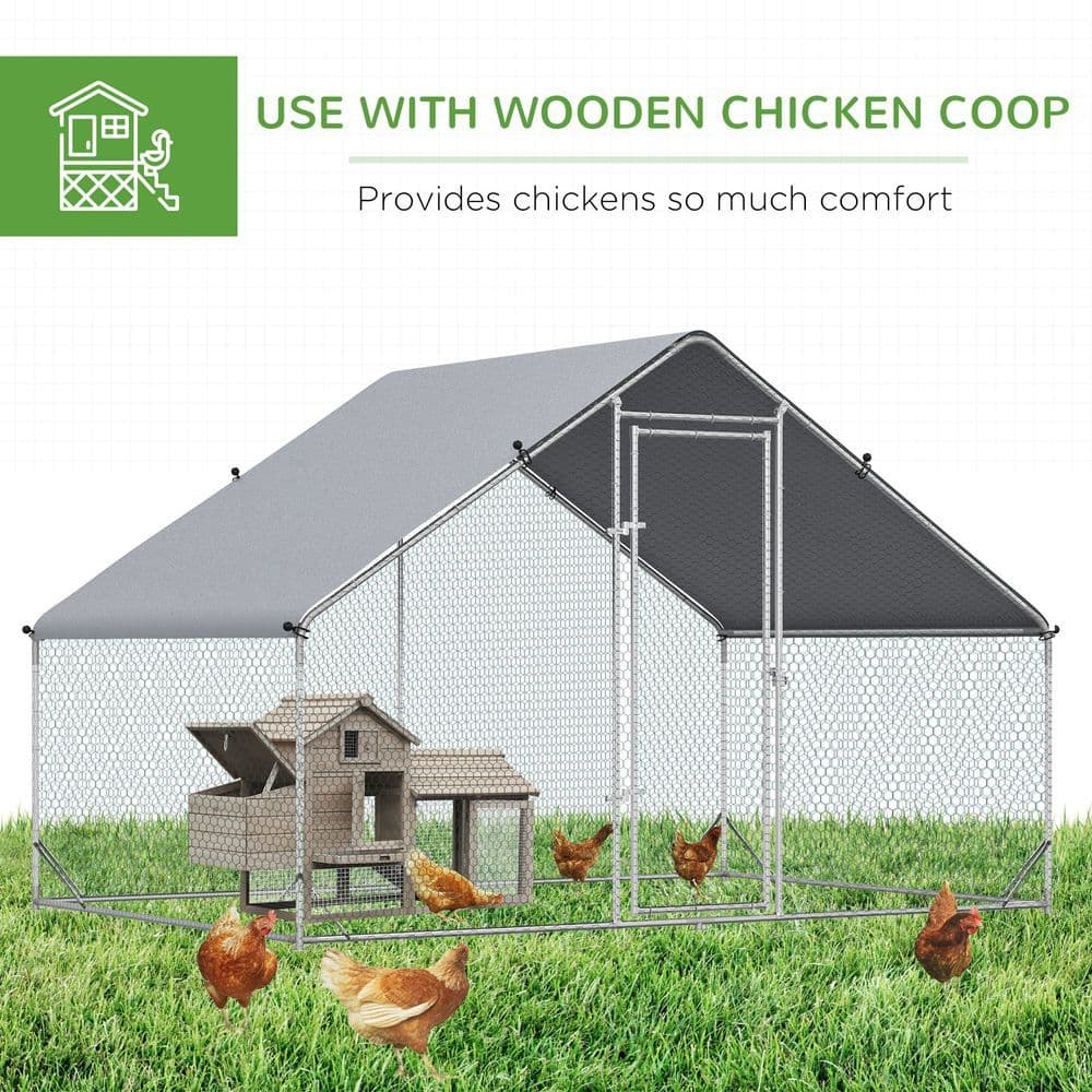 image-Walk In Chicken Run Galvanized Chicken Coop Hen House w/ Water-Resist Cover