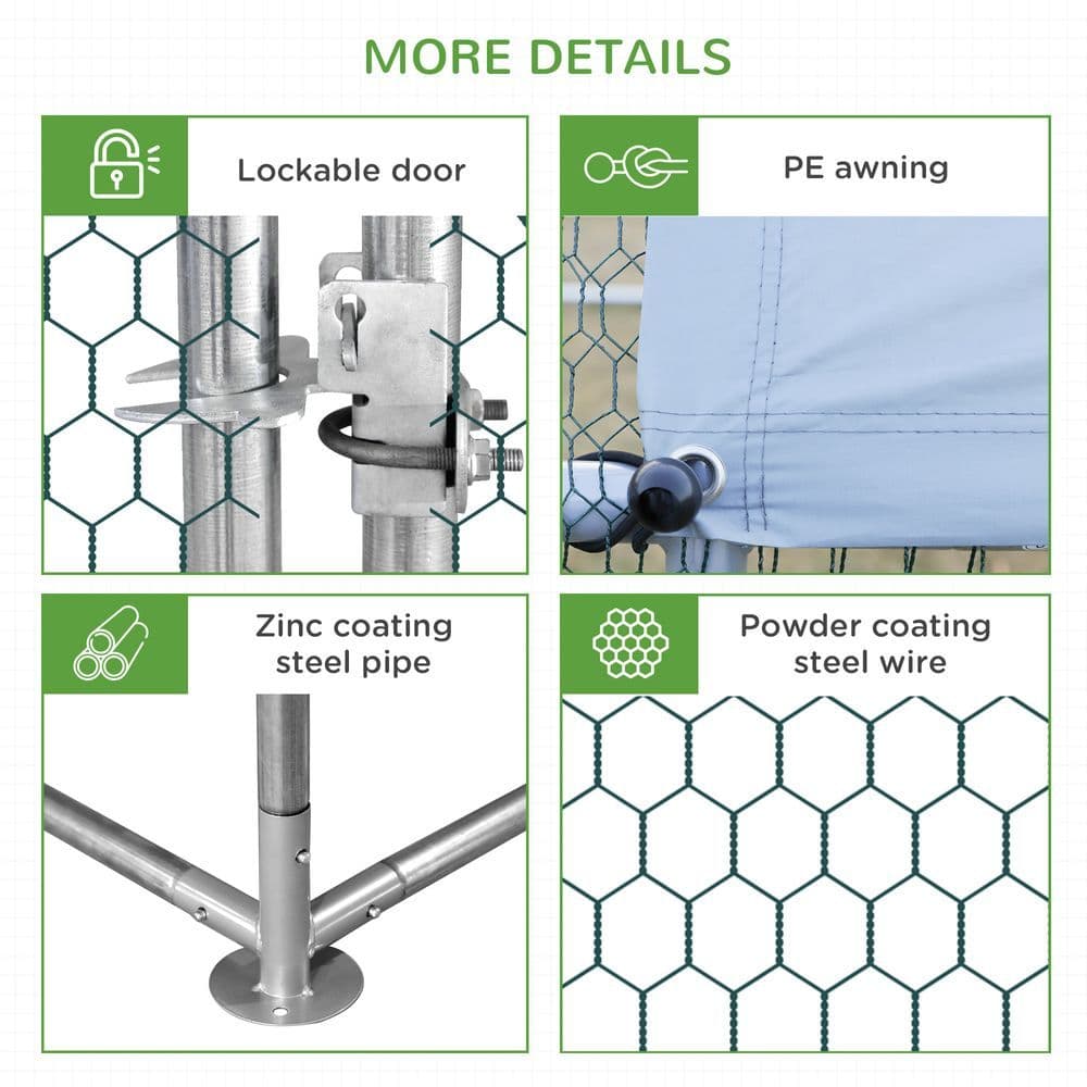 image-Walk In Chicken Run Galvanized Chicken Coop Hen House w/ Water-Resist Cover