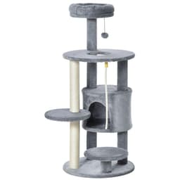 image-Cat Tree Tower Activity Center with Hanging Ball Toy Teasing Rope Dark grey