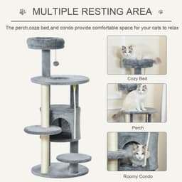 image-Cat Tree Tower Activity Center with Hanging Ball Toy Teasing Rope Dark grey