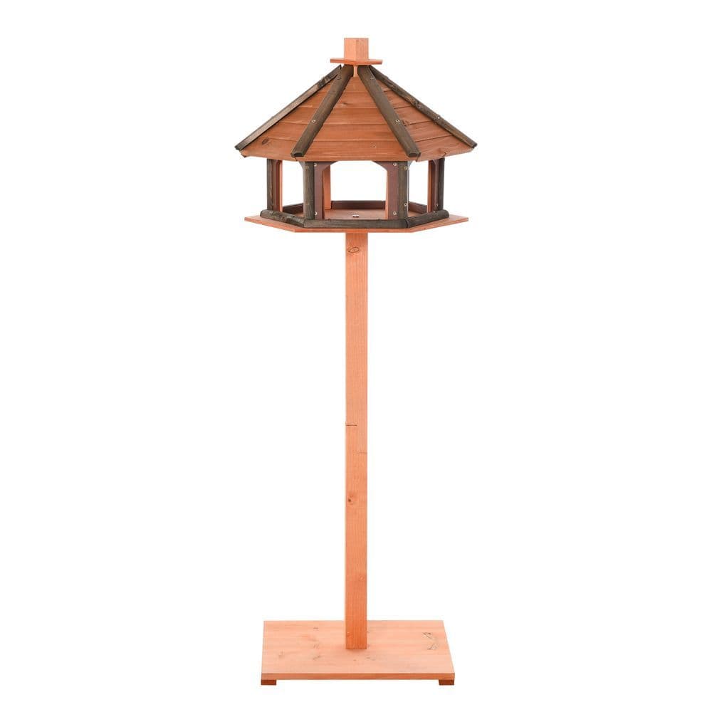 image-Wooden Bird Feeder Wooden Bird Table Bird Feeder with Roof, Brown, 130cm