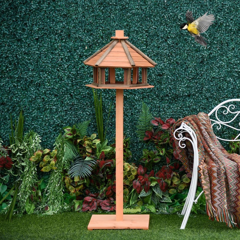 image-Wooden Bird Feeder Wooden Bird Table Bird Feeder with Roof, Brown, 130cm
