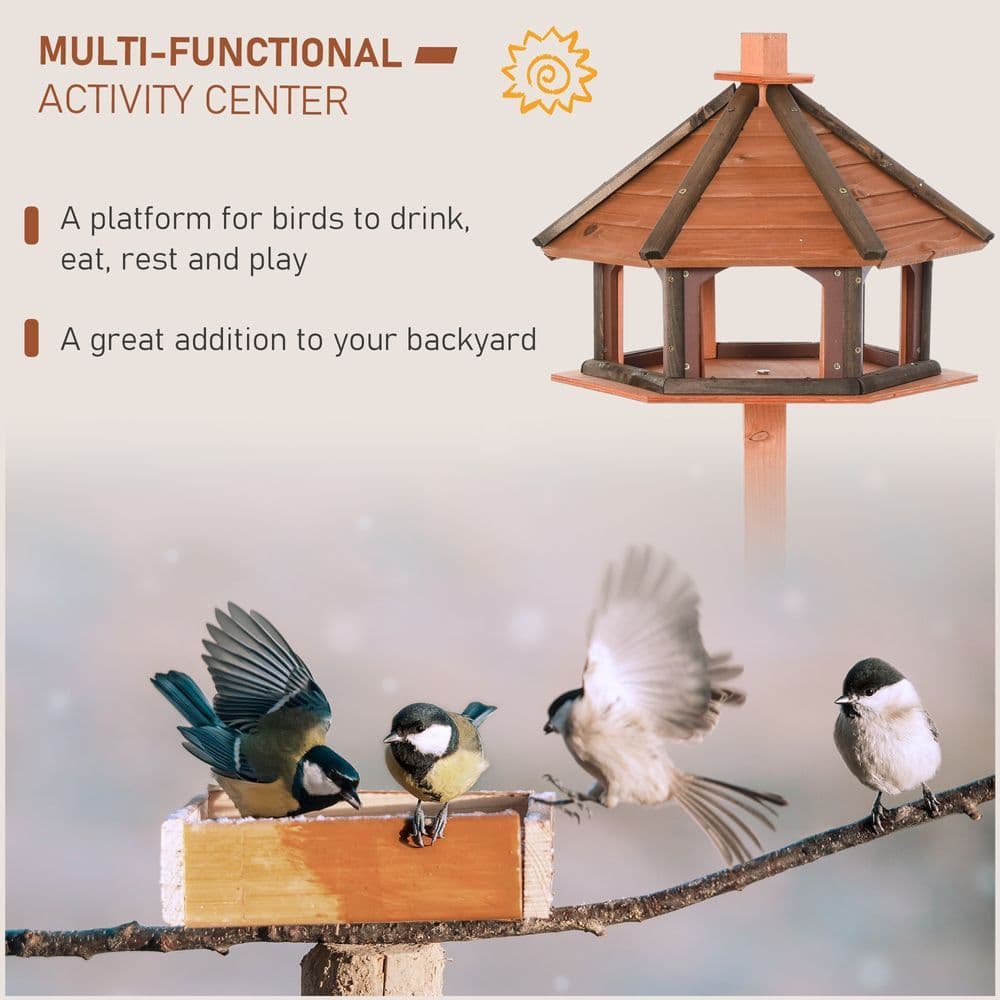 image-Wooden Bird Feeder Wooden Bird Table Bird Feeder with Roof, Brown, 130cm