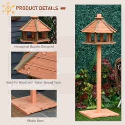 image-Wooden Bird Feeder Wooden Bird Table Bird Feeder with Roof, Brown, 130cm