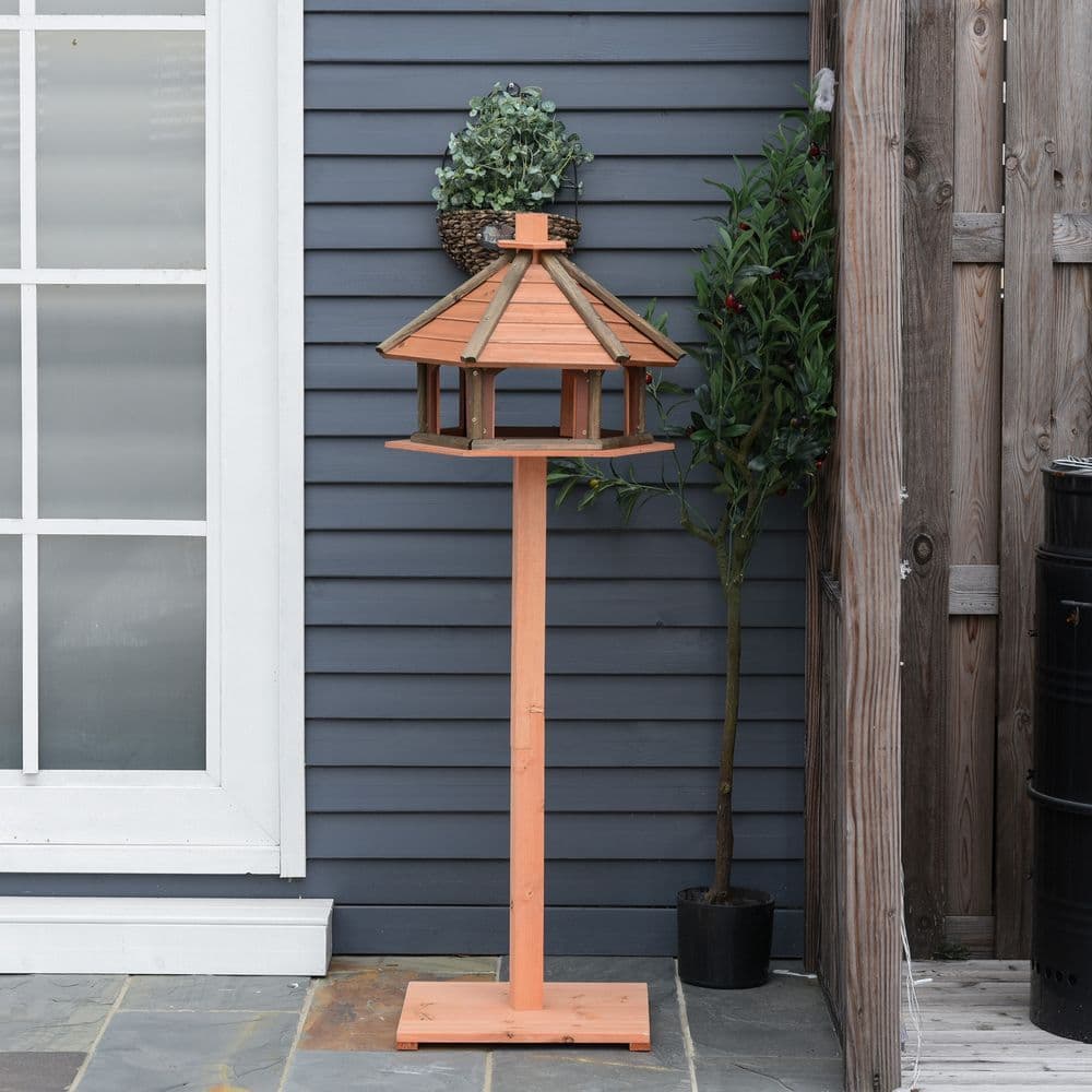 image-Wooden Bird Feeder Wooden Bird Table Bird Feeder with Roof, Brown, 130cm