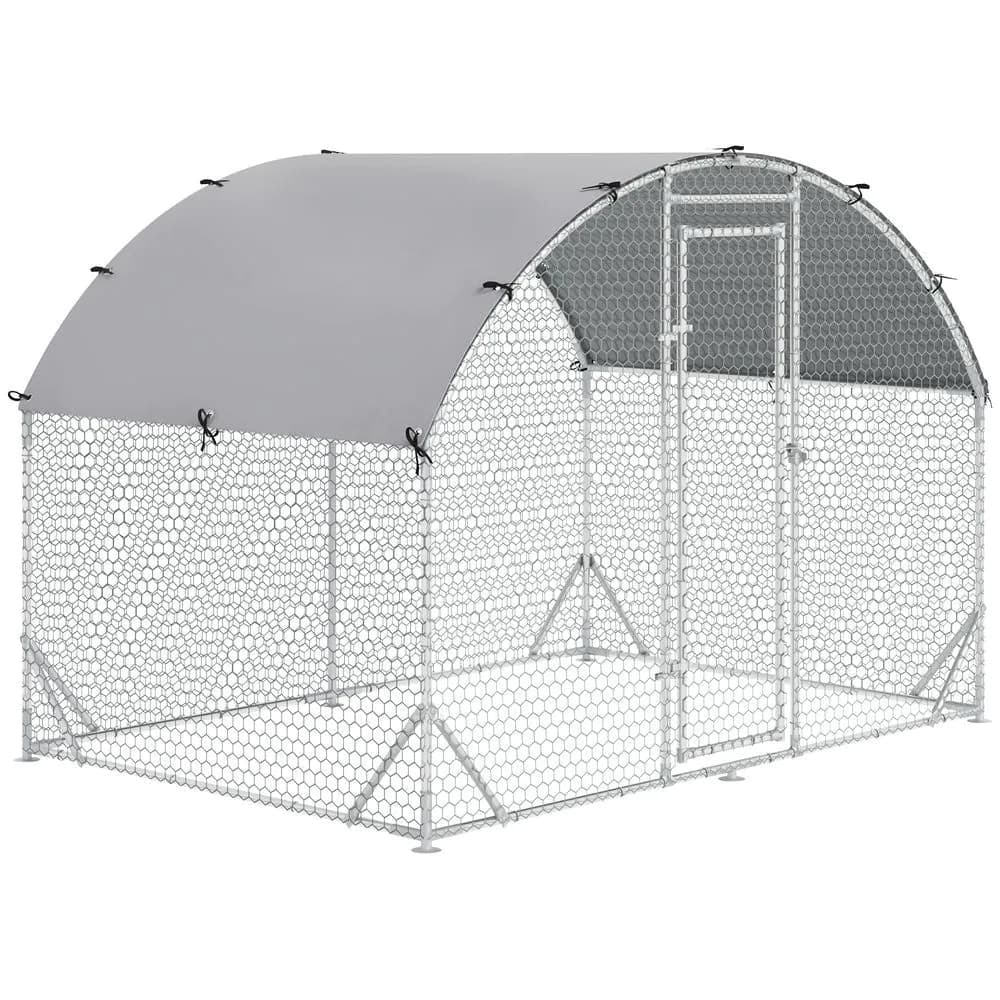 image-Chicken Run One Room Galvanised Chicken Coop Hen House w/ Cover 2.8 x 1.9 x 2m