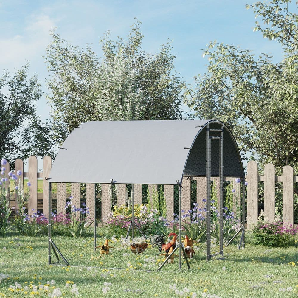 image-Chicken Run One Room Galvanised Chicken Coop Hen House w/ Cover 2.8 x 1.9 x 2m